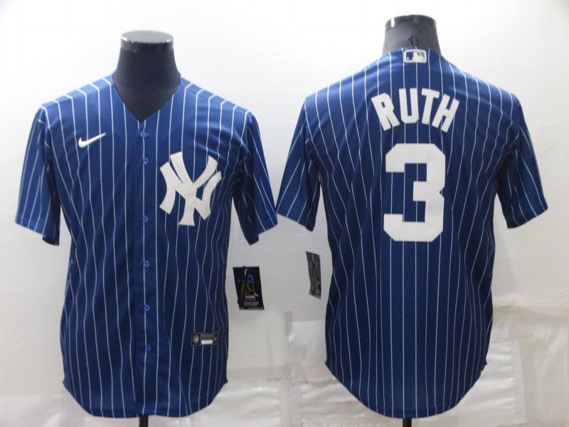 Men New York Yankees #3 Ruth Blue Stripe Throwback Nike 2022 MLB Jersey